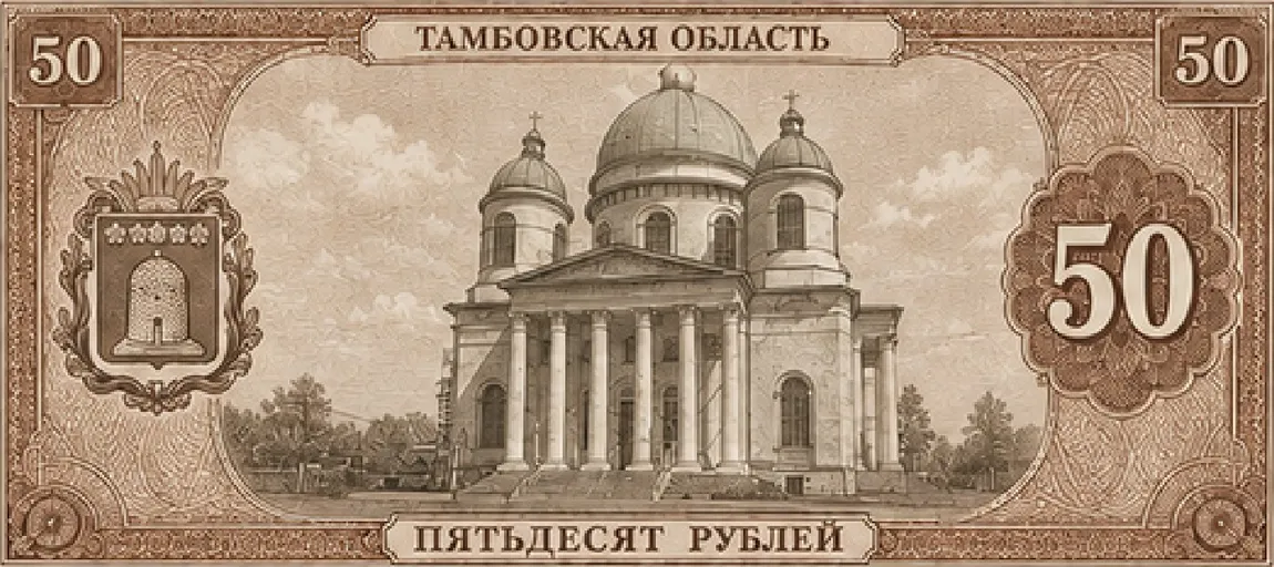 Игровая купюра пятьдесят рублей с гравюрой тамбовского собора